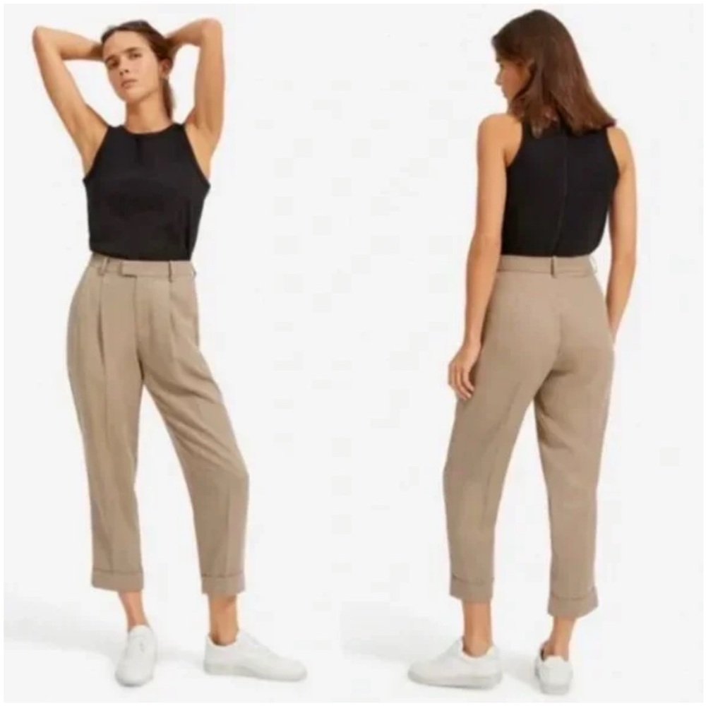 Everlane Women’s The Put Together Pants Pleated Cuffed Hem Lyocell Stone/Taupe 0